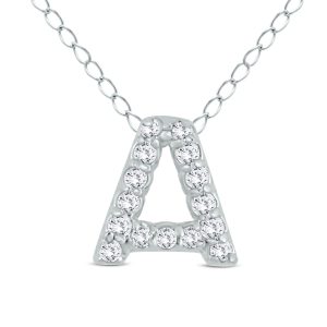1/10 Carat TW A Initial Diamond Pendant in 10K White Gold- PDF55274