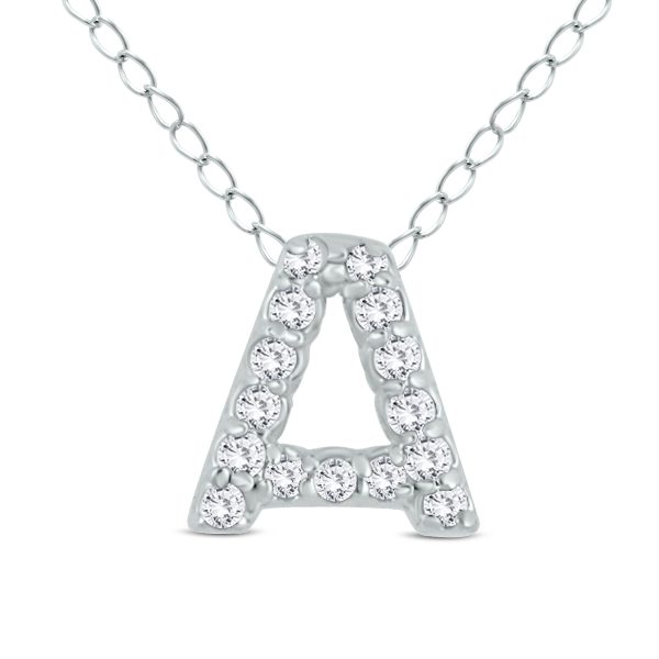 1/10 Carat TW A Initial Diamond Pendant in 10K White Gold- PDF55274
