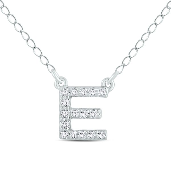 1/10 Carat TW E Initial Diamond Pendant in 10K White Gold- PDF55278