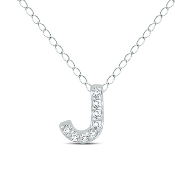 J Initial Diamond Pendant in 10K White Gold- PDF55283
