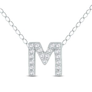 1/6 Carat TW M Initial Diamond Pendant in 10K White Gold- PDF55286