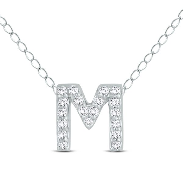 1/6 Carat TW M Initial Diamond Pendant in 10K White Gold- PDF55286