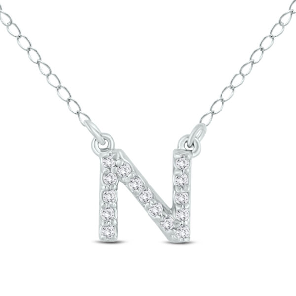 1/10 Carat TW N Initial Diamond Pendant in 10K White Gold- PDF55287