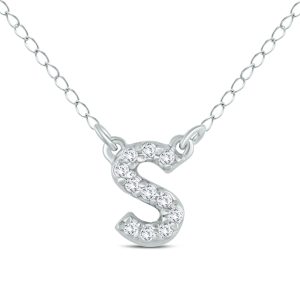 1/10 Carat TW S Initial Diamond Pendant in 10K White Gold- PDF55293