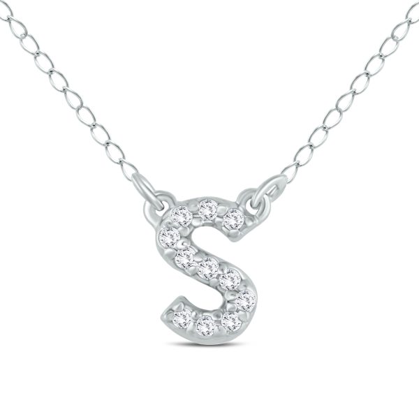1/10 Carat TW S Initial Diamond Pendant in 10K White Gold- PDF55293