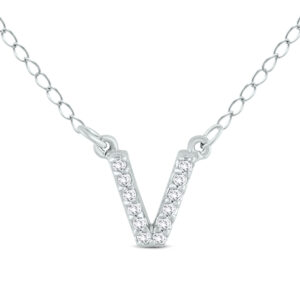 1/10 Carat TW V Initial Diamond Pendant in 10K White Gold- PDF55296