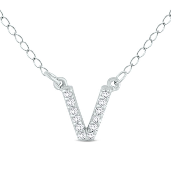 1/10 Carat TW V Initial Diamond Pendant in 10K White Gold- PDF55296