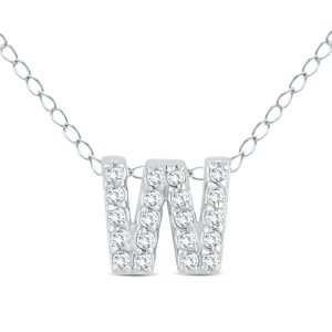 1/6 Carat TW W Initial Diamond Pendant in 10K White Gold- PDF55297