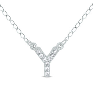 Y Initial Diamond Pendant in 10K White Gold- PDF55299