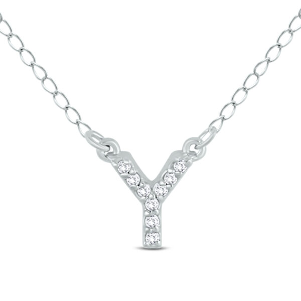 Y Initial Diamond Pendant in 10K White Gold- PDF55299