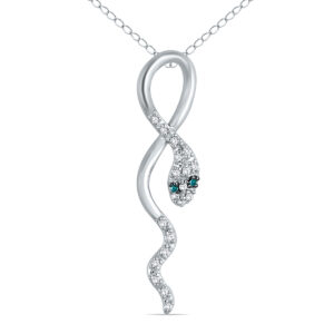 1/10 Carat TW Blue and White Diamond Snake Pendant in 10K White Gold- PDF55303BE