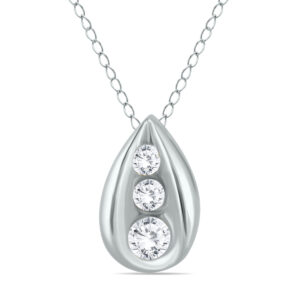 1/4 CTW Three Stone Diamond Tear Drop Pendant in 14K White Gold- PDF55564