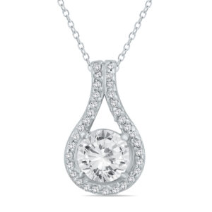1 1/5 CTW Natural Diamond Halo Drop Pendant in 10K White Gold- PDF55566