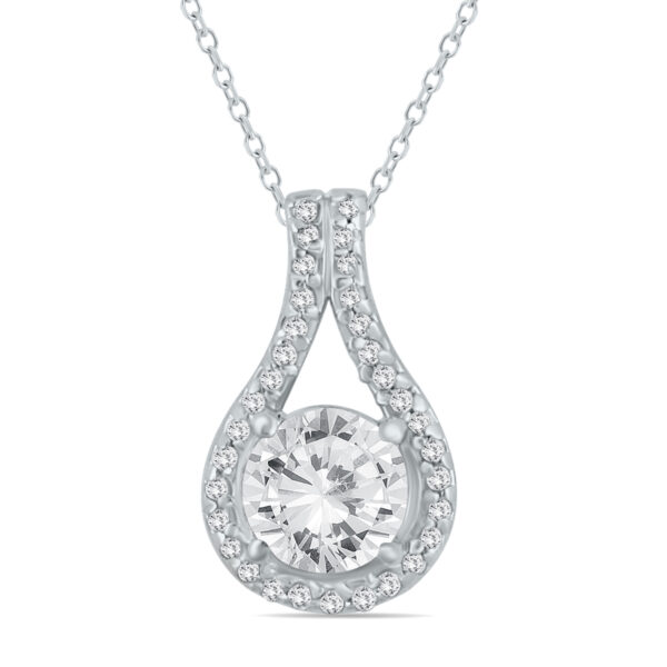 1 1/5 CTW Natural Diamond Halo Drop Pendant in 10K White Gold- PDF55566