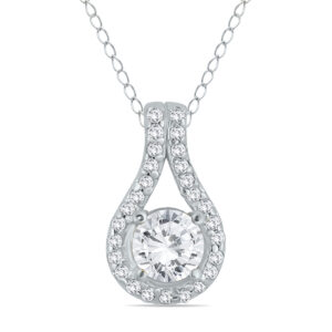 3/5 CTW Natural Diamond Drop Halo Pendant in 10K White Gold- PDF55568