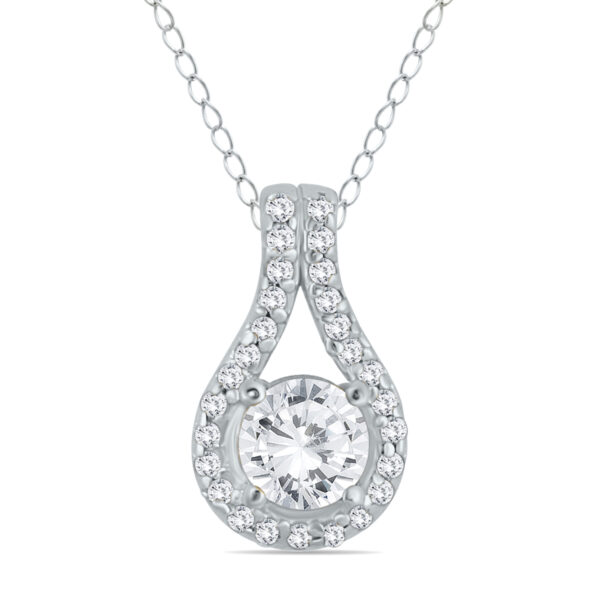 3/5 CTW Natural Diamond Drop Halo Pendant in 10K White Gold- PDF55568