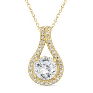 1 1/5 CTW Natural Diamond Halo Drop Pendant in 10K Yellow Gold- PDF55658