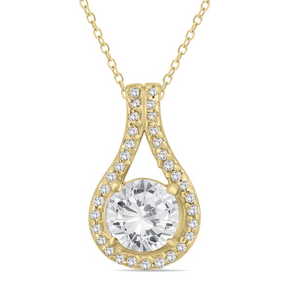 1 1/5 CTW Natural Diamond Halo Drop Pendant in 10K Yellow Gold- PDF55658