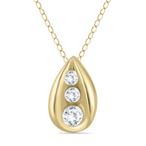 1/4 Carat TW Three Stone Diamond Tear Drop Pendant in 14K Yellow Gold- PDF55666
