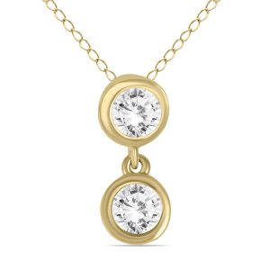 1/2 CTW Two Stone Natural Diamond Drop Pendant in 14K Yellow Gold- PDF562472