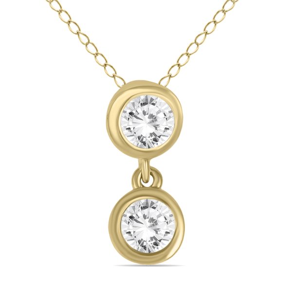 1/2 CTW Two Stone Natural Diamond Drop Pendant in 14K Yellow Gold- PDF562472