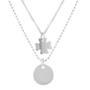 Four Leaf Clover and Tag Double Chain Necklace in.925 Sterling Silver- PDF57206