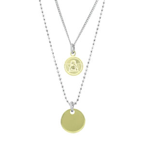 Double Chain Angel Disk Necklace in.925 Sterling Silver- PDF57228