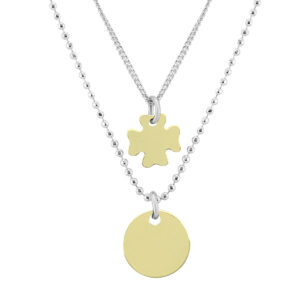 Disc and Four Leaf Clover Double Chain Necklace in.925 Sterling Silver- PDF57230