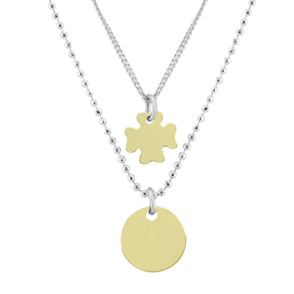 Disc and Four Leaf Clover Double Chain Necklace in.925 Sterling Silver- PDF57230