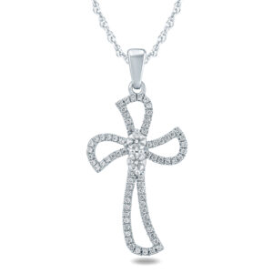 1/3 Carat TW Diamond Cross Pendant in 10K White Gold- PDF57551