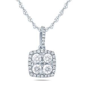 3/4 Carat TW Diamond Halo Pendant in 10K White Gold- PDF57555