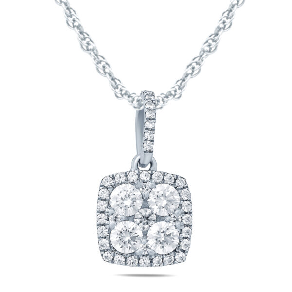 3/4 Carat TW Diamond Halo Pendant in 10K White Gold- PDF57555