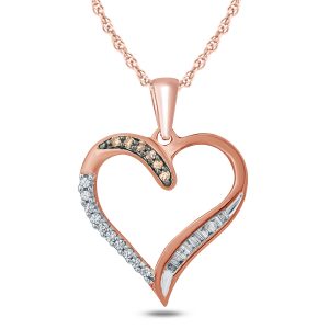 1/10 Carat TW Brown And White Diamond Heart Pendnat in 10K Rose Gold- PDF57557