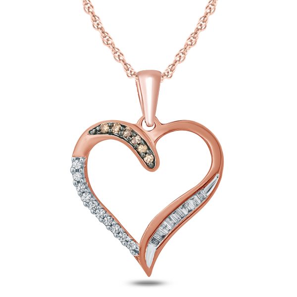 1/10 Carat TW Brown And White Diamond Heart Pendnat in 10K Rose Gold- PDF57557