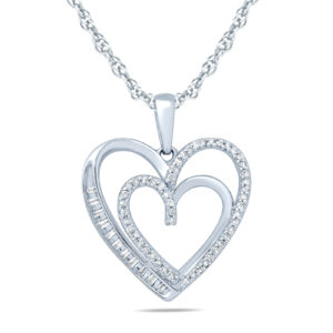 1/5 Carat TW Baguette and Round Diamond Heart Pendant in 10K White Gold- PDF57561