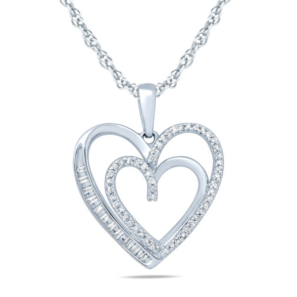 1/5 Carat TW Baguette and Round Diamond Heart Pendant in 10K White Gold- PDF57561