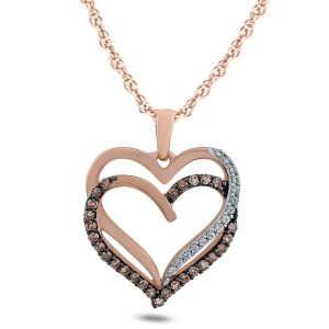 1/10 Carat TW Brown And White Diamond Heart Link Pendnat in 10K Rose Gold- PDF57562