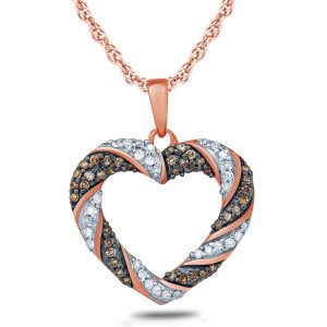 1/4 Carat TW Brown And White Diamond Heart Pendnat in 10K Rose Gold- PDF57563