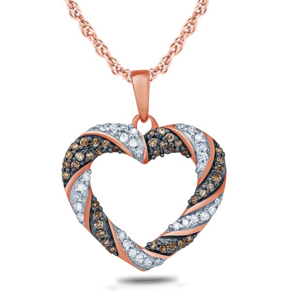 1/4 Carat TW Brown And White Diamond Heart Pendnat in 10K Rose Gold- PDF57563