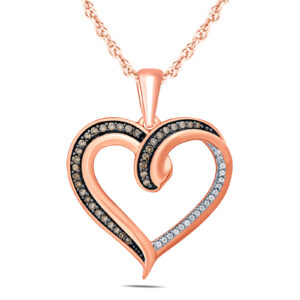 1/4 Carat TW Brown And White Diamond Heart Pendnat in 10K Rose Gold- PDF57565