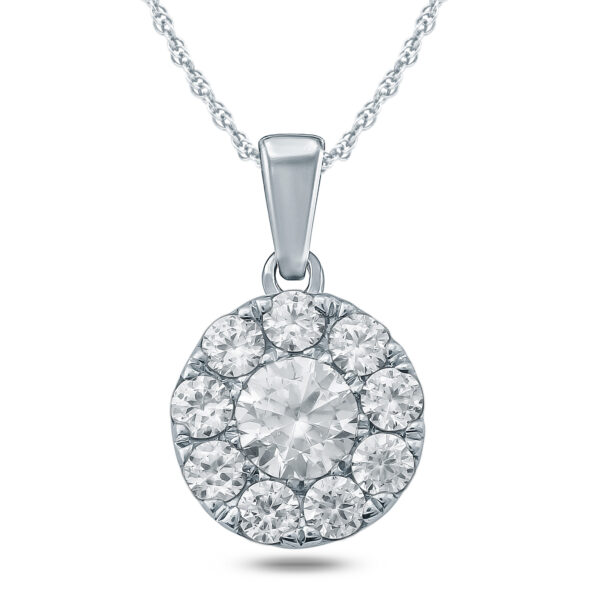 1/2 Carat TW Diamond Halo Pendant in 10K White Gold- PDF57579