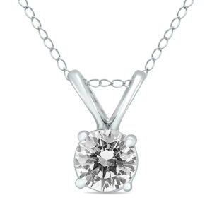 1/3 Carat AGS Certified Round Diamond Solitaire Pendant in 14K White Gold (I-J Color, SI1-SI2 Clarity)- PDF58120AGS