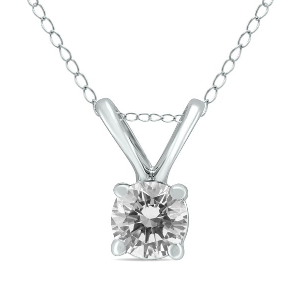 1/4 Carat Round Diamond Solitaire Pendant in 14K White Gold- PDF58198