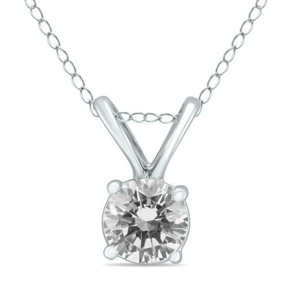 1/3 Carat Round Diamond Solitaire Pendant in 14K White Gold- PDF58199