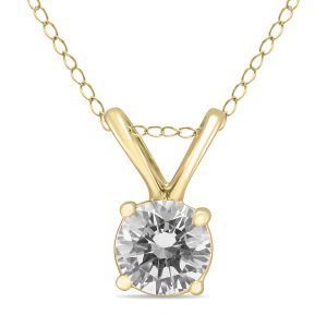 3/8 Carat Round Diamond Solitaire Pendant in 14K Yellow Gold- PDF58217