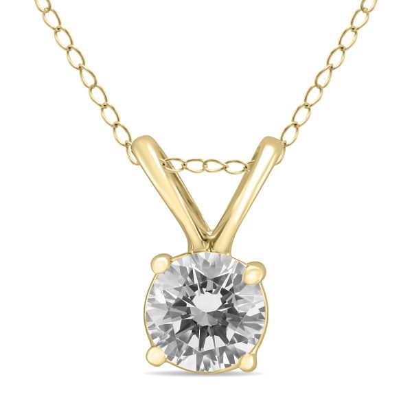 3/8 Carat Round Diamond Solitaire Pendant in 14K Yellow Gold- PDF58217