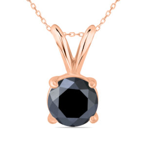 1 Carat Round Black Diamond Solitaire Pendant in 14K Rose Gold- PDF58370BK