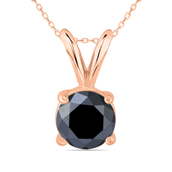 1 Carat Round Black Diamond Solitaire Pendant in 14K Rose Gold- PDF58370BK
