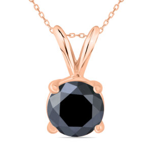 1 1/2 Carat Round Black Diamond Solitaire Pendant in 14K Rose Gold- PDF58371BK