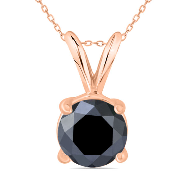 1 1/2 Carat Round Black Diamond Solitaire Pendant in 14K Rose Gold- PDF58371BK